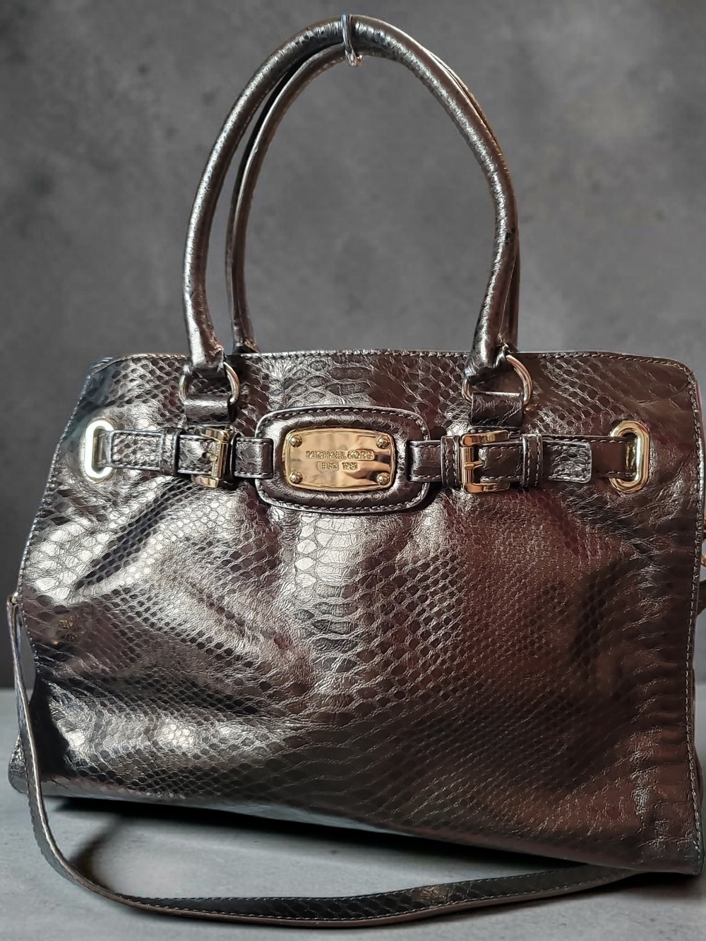 Michael Kors Bronze Metallic Embossed Leather Satchel Bag Good Con